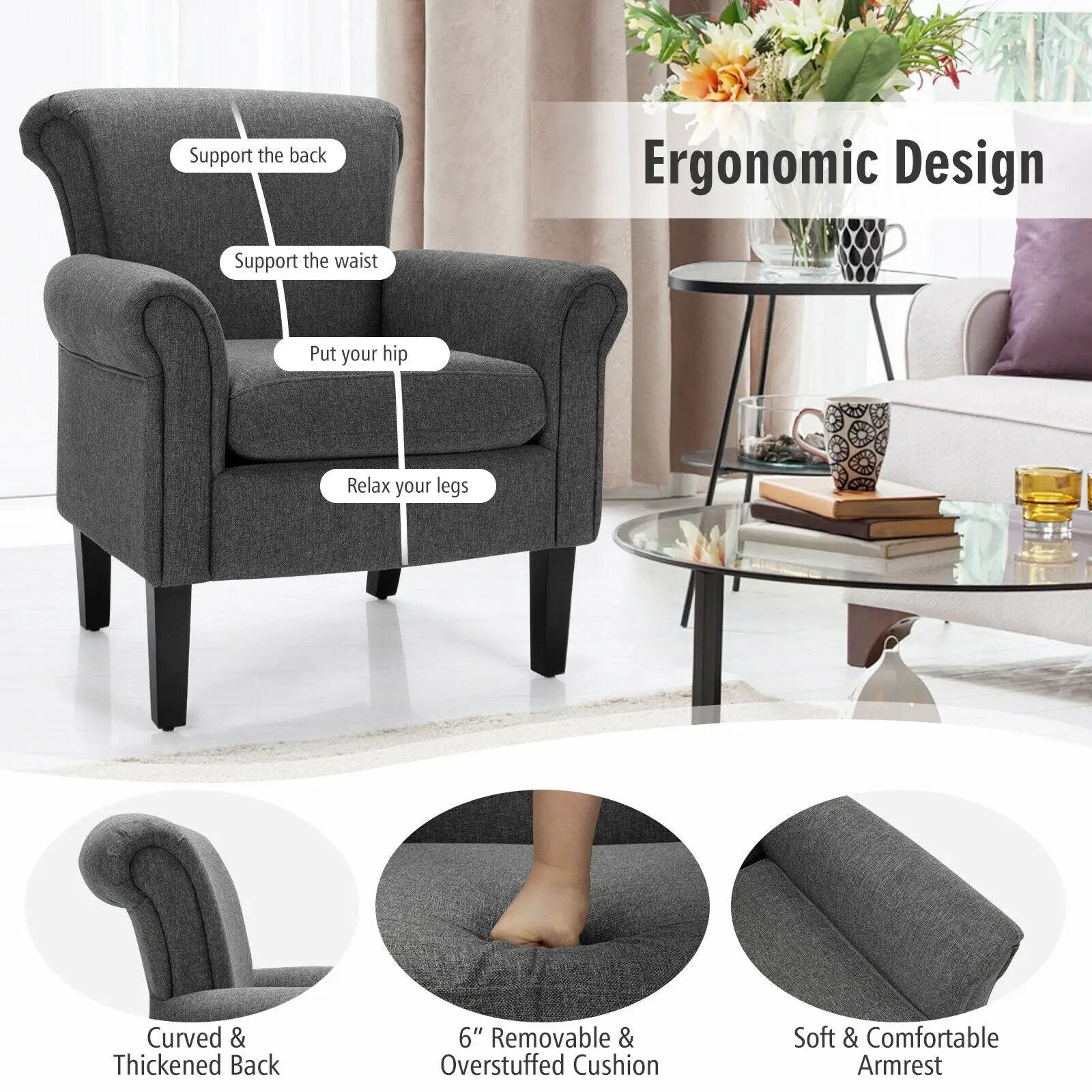 Upholstered Fabric Accent Chair with Adjustable Foot Pads by DirectDeals