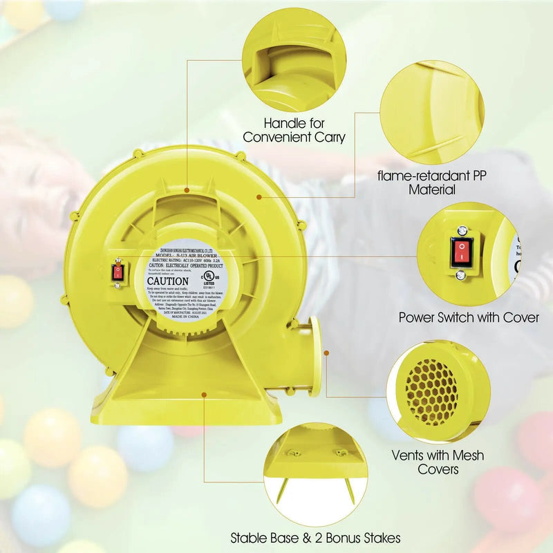 350 Watt 0.5 HP Air Blower Pump Fan for Inflatable Bounce House and Bouncy Castle-Yellow by DirectDeals