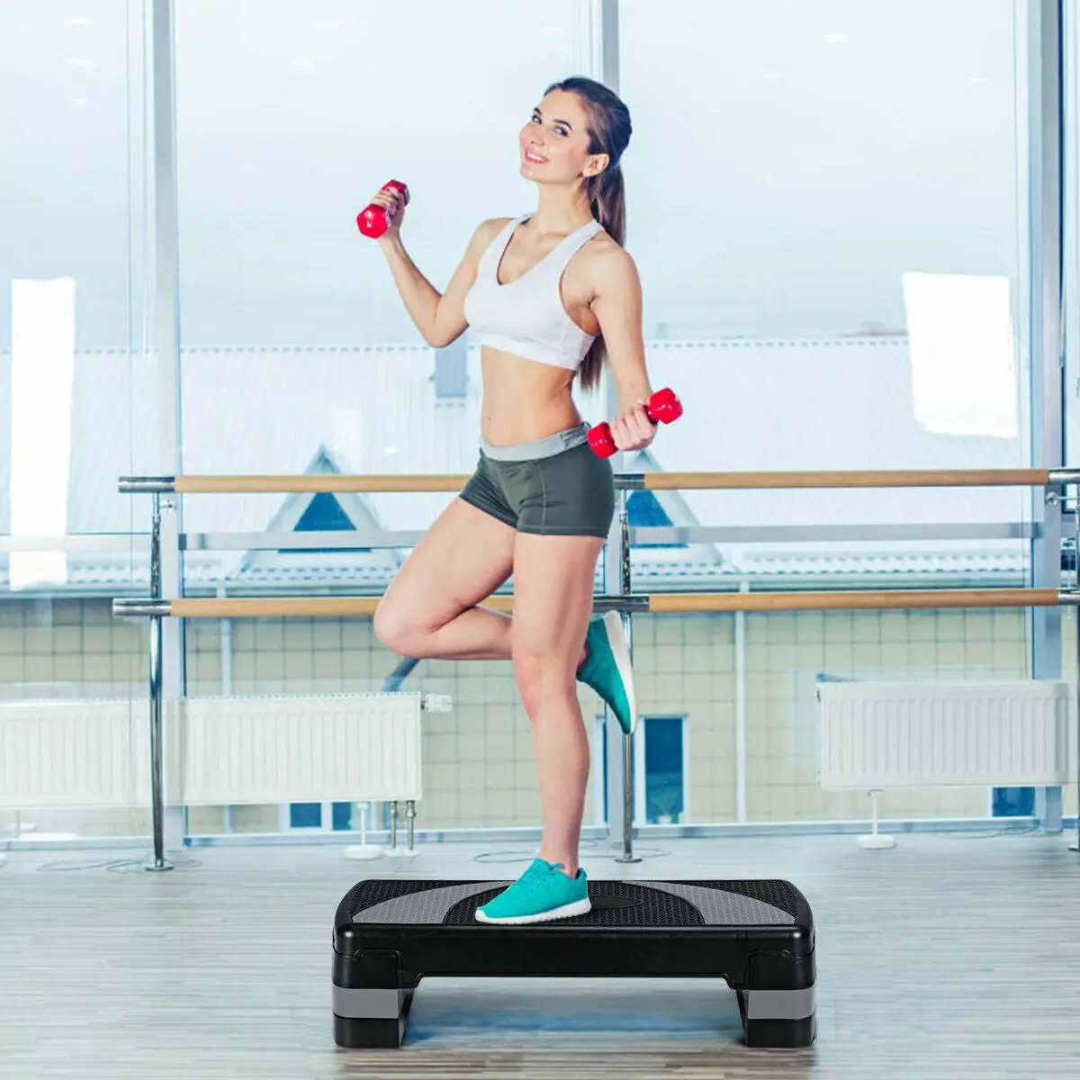 31 Inch Adjustable Exercise Aerobic Stepper with Non-Slip Pads-Gray by DirectDeals