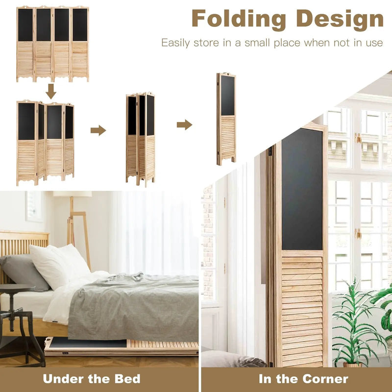 4-Panel Folding Privacy Room Divider Screen with Chalkboard by DirectDeals