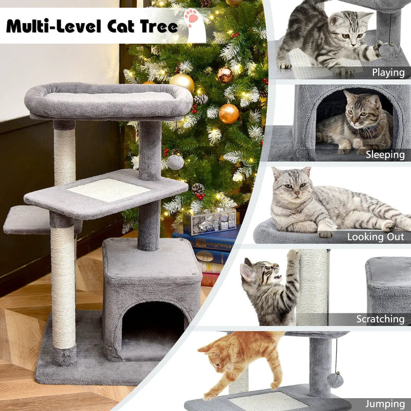 Cat Tree with Perch and Hanging Ball for Indoor Activity Play and Rest by DirectDeals