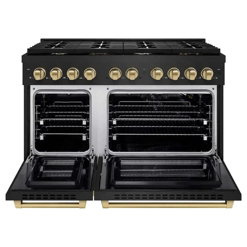 ZLINE 48"Gas Range, Convection Gas Oven, Black, Champagne Bronze,SGRBZ-48-CB by Farmhouse Kitchen and Bath