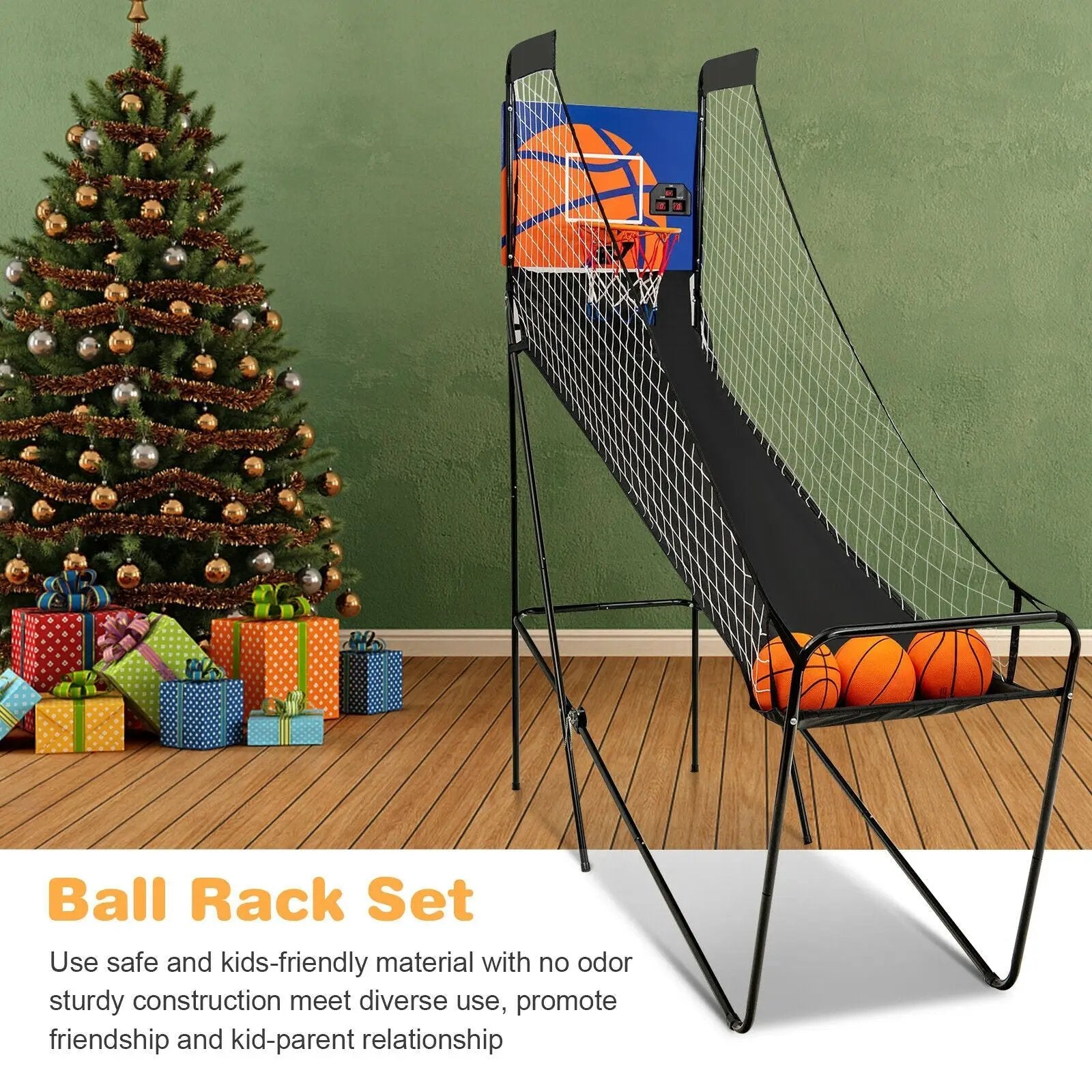 Foldable Single Shot Basketball Arcade Game with Electronic Scorer and Basketballs by DirectDeals