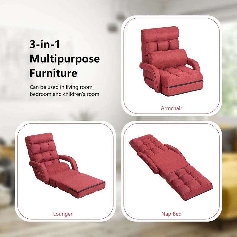 Folding Lazy Floor Chair Sofa with Armrests and Pillow by DirectDeals