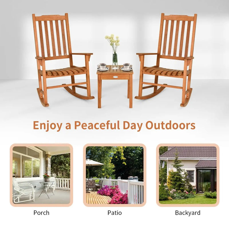 3 Pieces Eucalyptus Rocking Chair Set with Coffee Table by DirectDeals