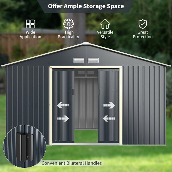 11 x 8 Feet Metal Storage Shed for Garden and Tools with 2 Lockable Sliding Doors-Gray, photo 2 of 8