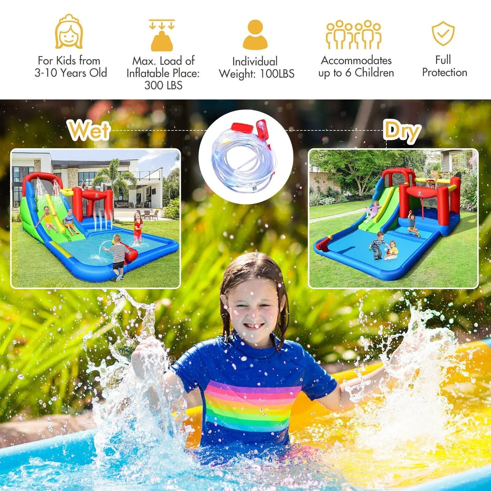 Inflatable Water Slide with Ocean Balls for Kids without Blower by DirectDeals