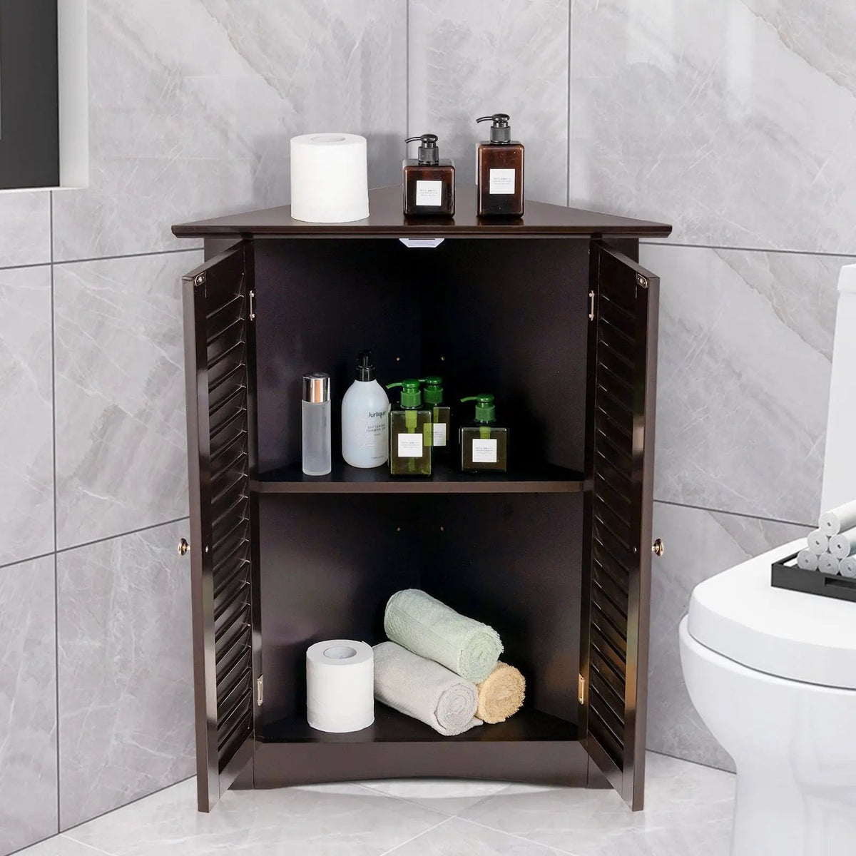 Bathroom Corner Storage Freestanding Floor Cabinet with Shutter Door by DirectDeals