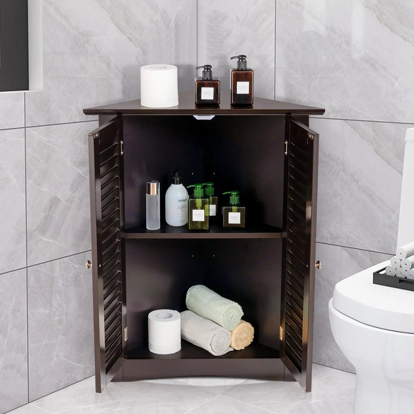 Bathroom Corner Storage Freestanding Floor Cabinet with Shutter Door by DirectDeals
