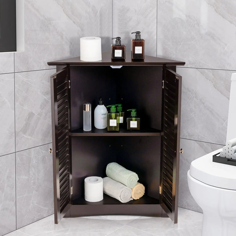 Bathroom Corner Storage Freestanding Floor Cabinet with Shutter Door by DirectDeals