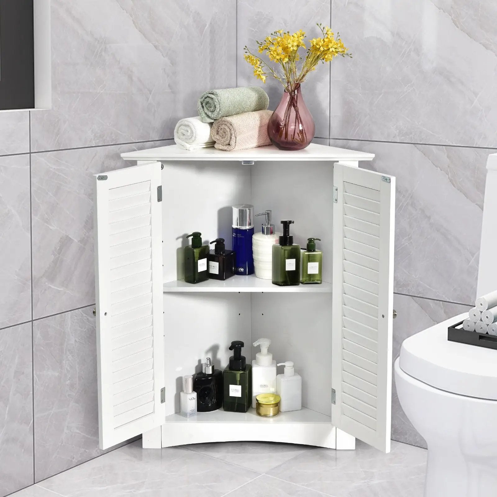 Bathroom Corner Storage Freestanding Floor Cabinet with Shutter Door by DirectDeals