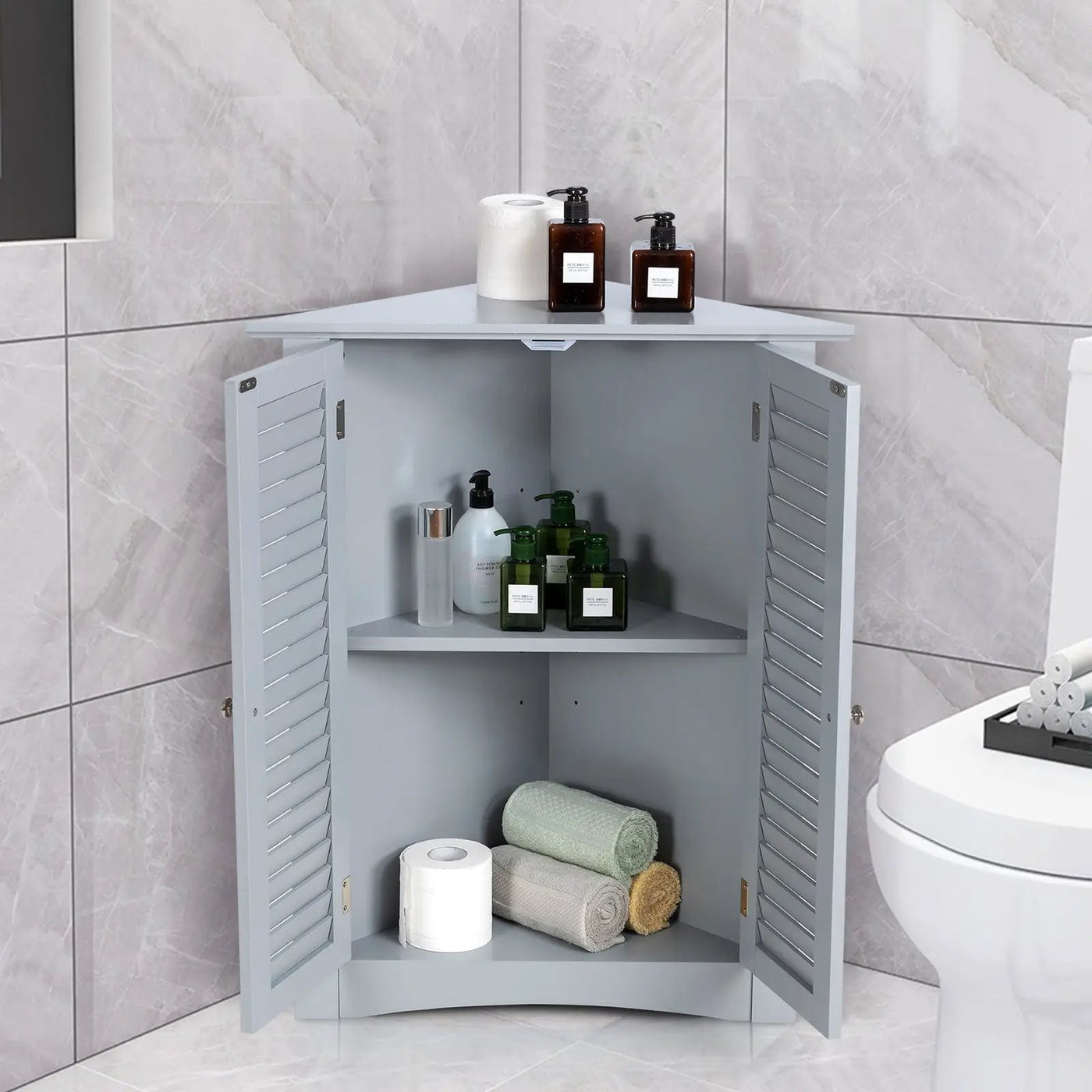 Bathroom Corner Storage Freestanding Floor Cabinet with Shutter Door by DirectDeals