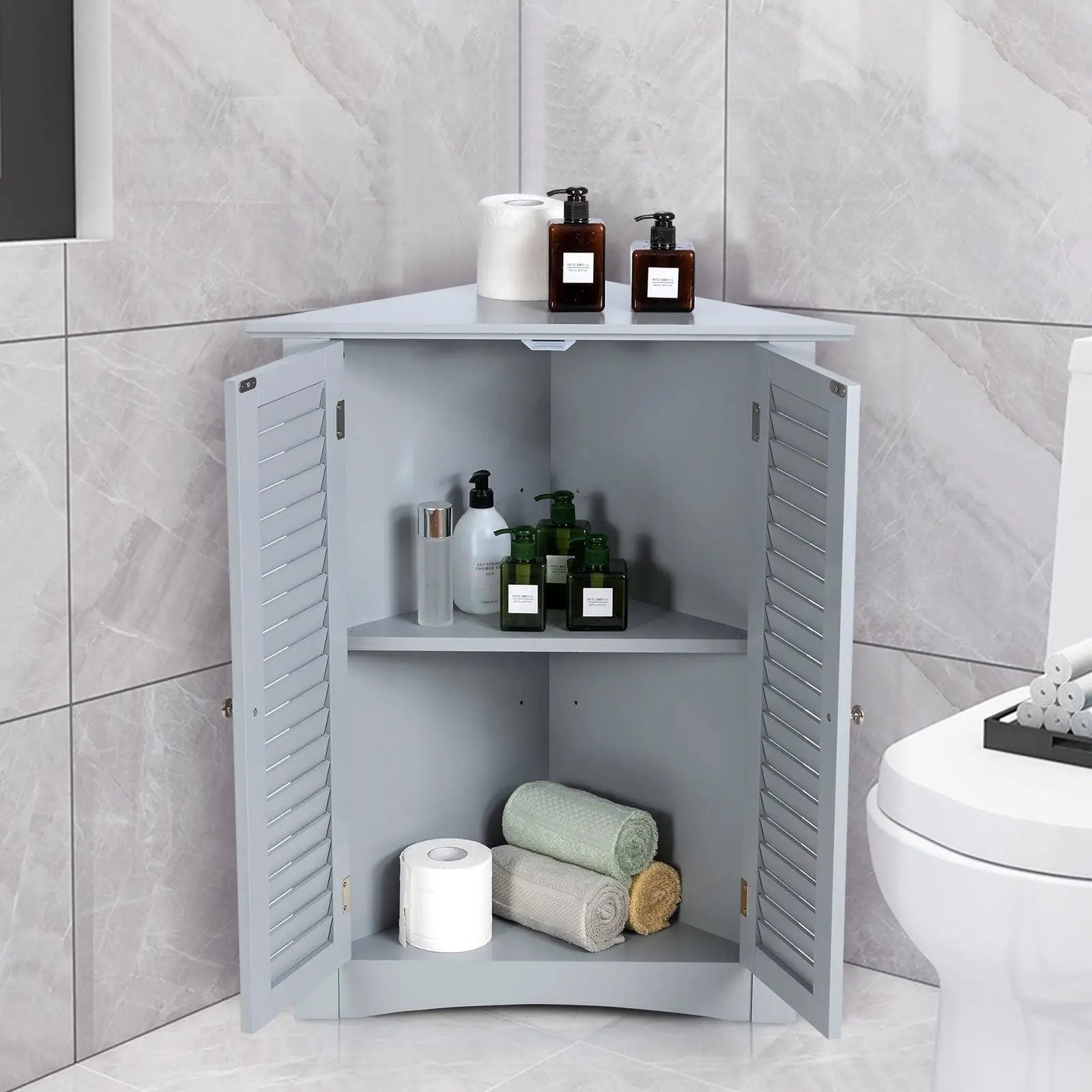 Bathroom Corner Storage Freestanding Floor Cabinet with Shutter Door by DirectDeals