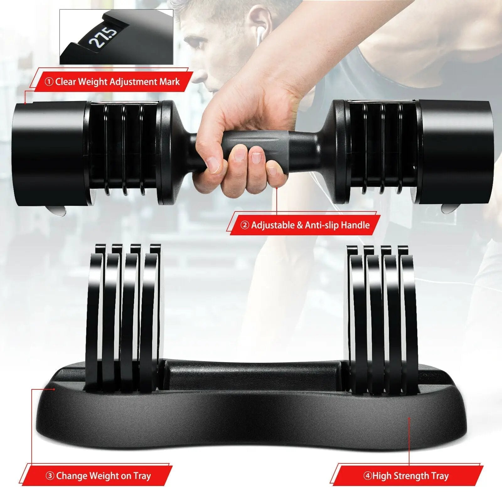 27.5 LBS 5-in-1 Adjustable Dumbbell for Gym Home Office by DirectDeals