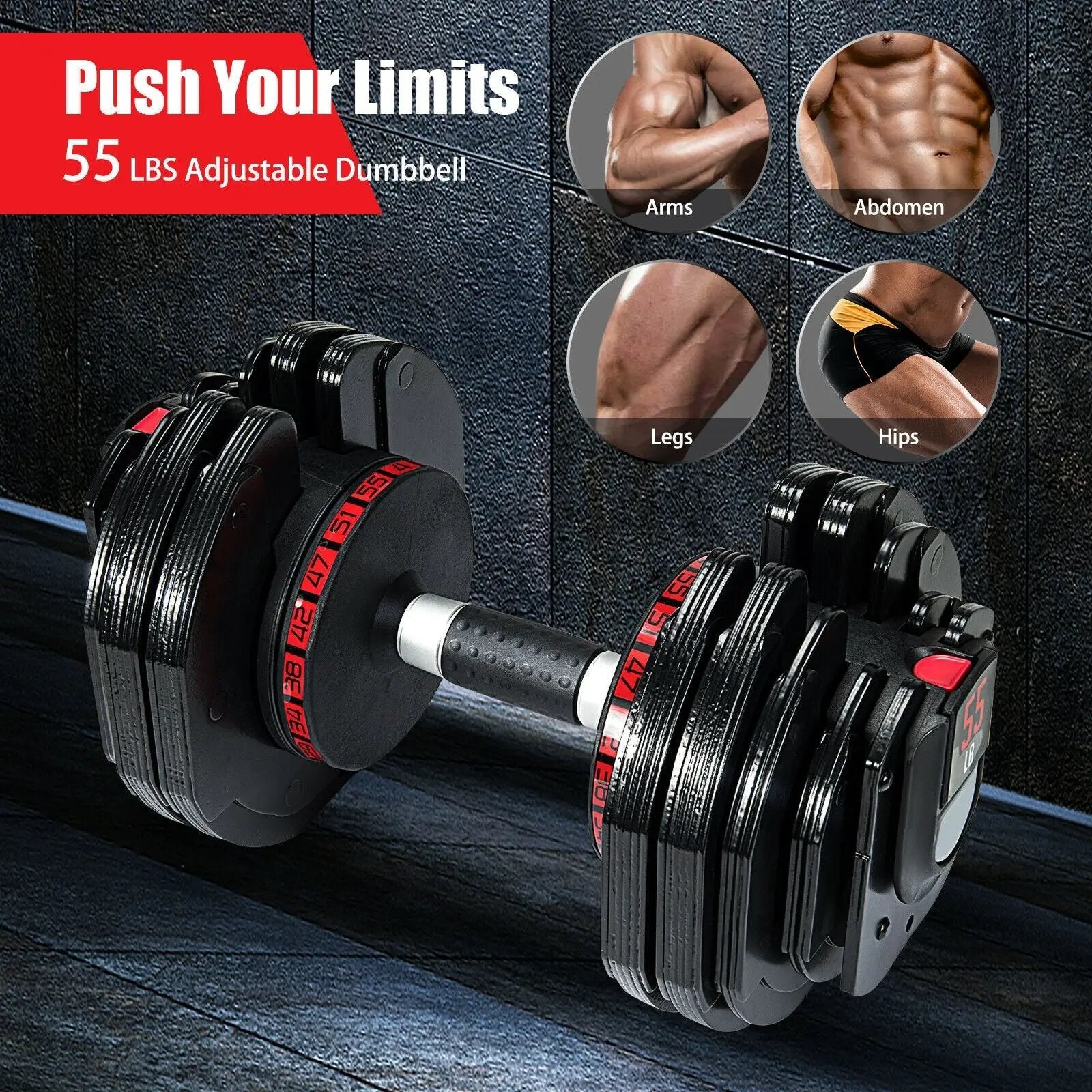 55 Lbs Adjustable Dumbbell with 18 Weights Storage Tray for Gym Home Office by DirectDeals