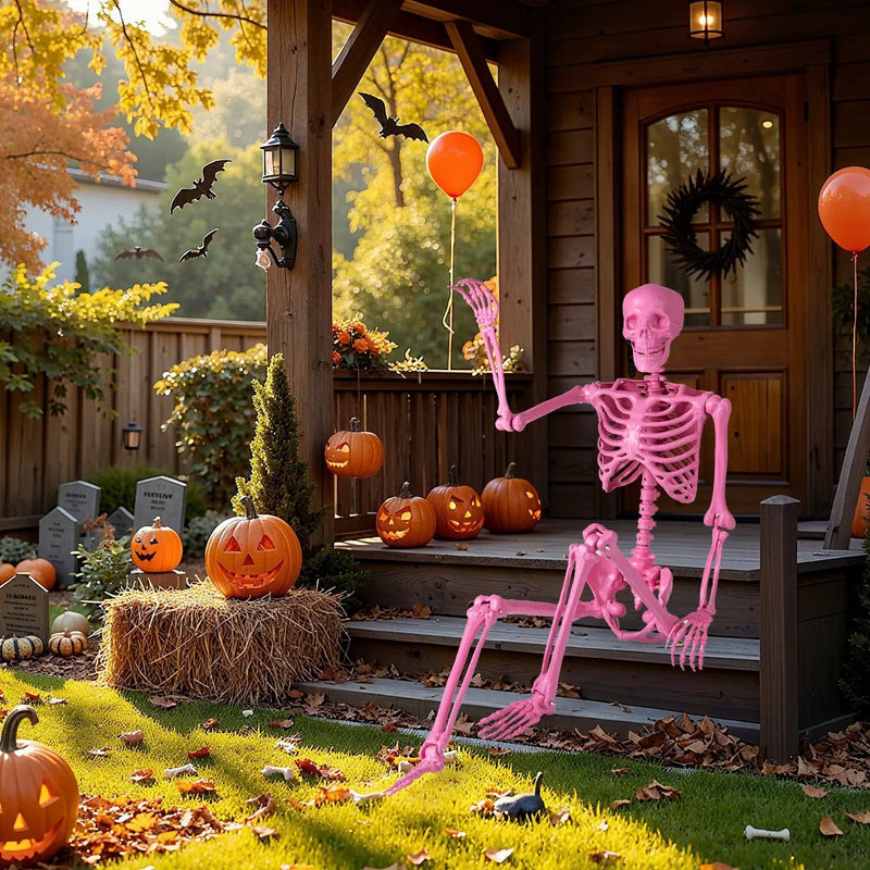 5.5 FT Life-Size Halloween Poseable Skeleton Pink Movable Joints by DirectDeals