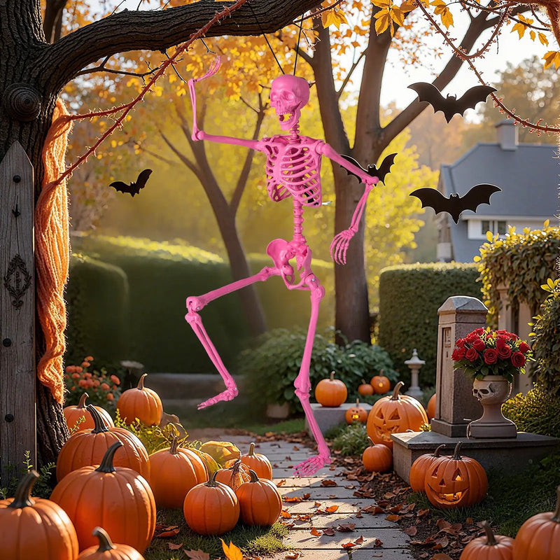 5.5 FT Life-Size Halloween Poseable Skeleton Pink Movable Joints by DirectDeals