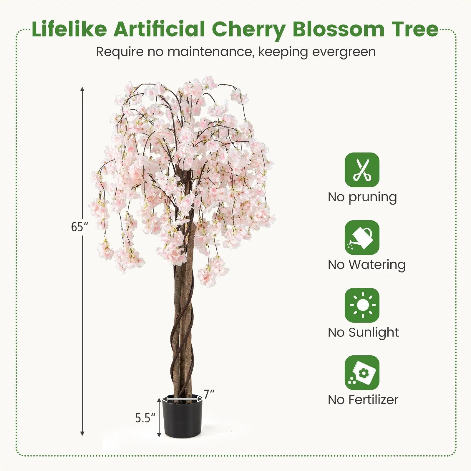 5.5 FT Tall Artificial Cherry Blossom Tree with Pink/White Flowers 1 Pack by DirectDeals