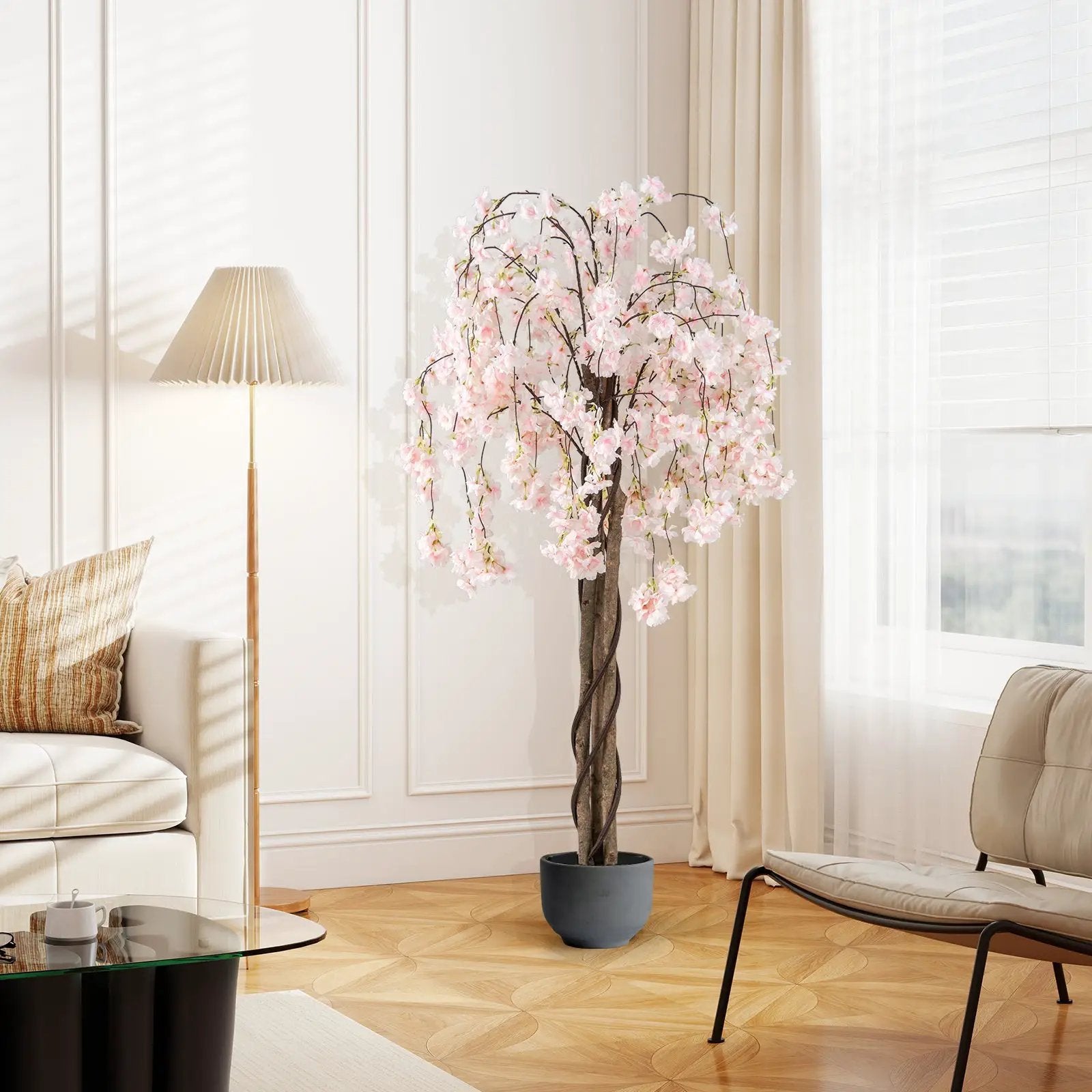 5.5 FT Tall Artificial Cherry Blossom Tree with Pink/White Flowers 2 Pack by DirectDeals