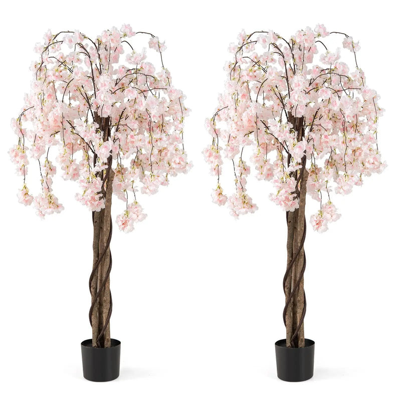 5.5 FT Tall Artificial Cherry Blossom Tree with Pink/White Flowers 2 Pack by DirectDeals