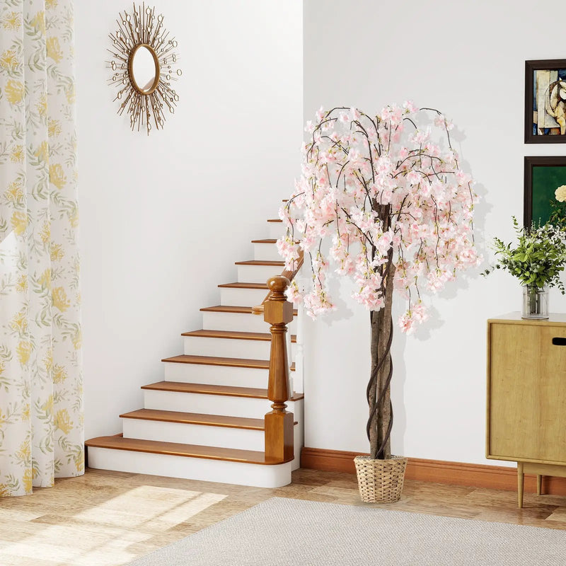 5.5 FT Tall Artificial Cherry Blossom Tree with Pink/White Flowers 2 Pack by DirectDeals