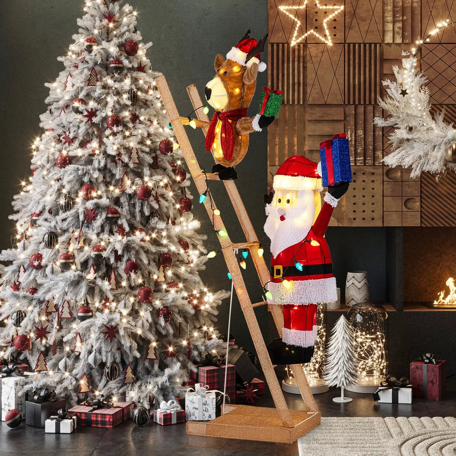 5.5 Feet Christmas Lighted Reindeer and Santa Claus on Ladder with 100 LED Lights by DirectDeals
