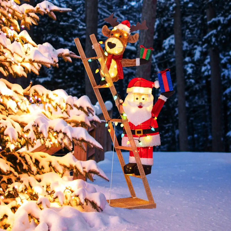 5.5 Feet Christmas Lighted Reindeer and Santa Claus on Ladder with 100 LED Lights by DirectDeals