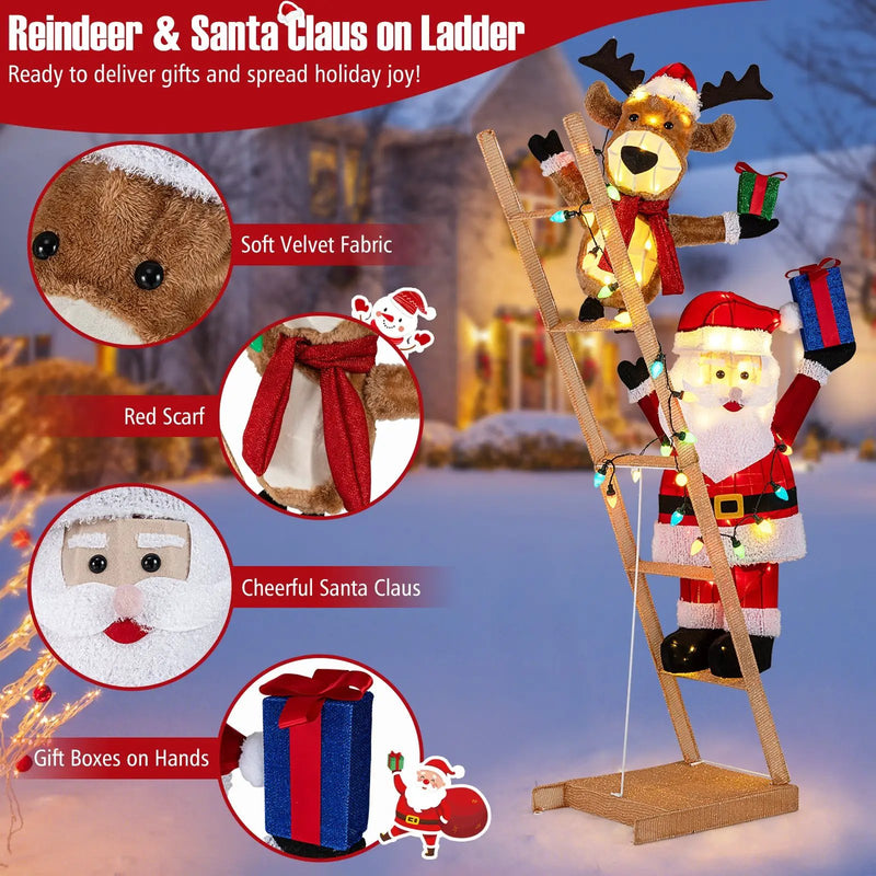 5.5 Feet Christmas Lighted Reindeer and Santa Claus on Ladder with 100 LED Lights by DirectDeals