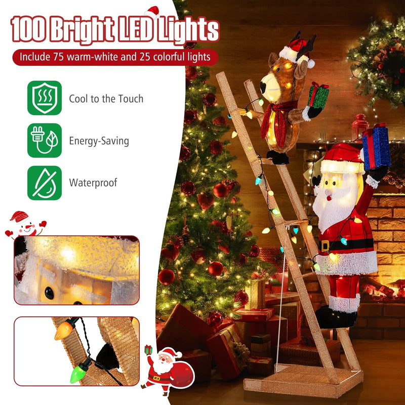 5.5 Feet Christmas Lighted Reindeer and Santa Claus on Ladder with 100 LED Lights by DirectDeals