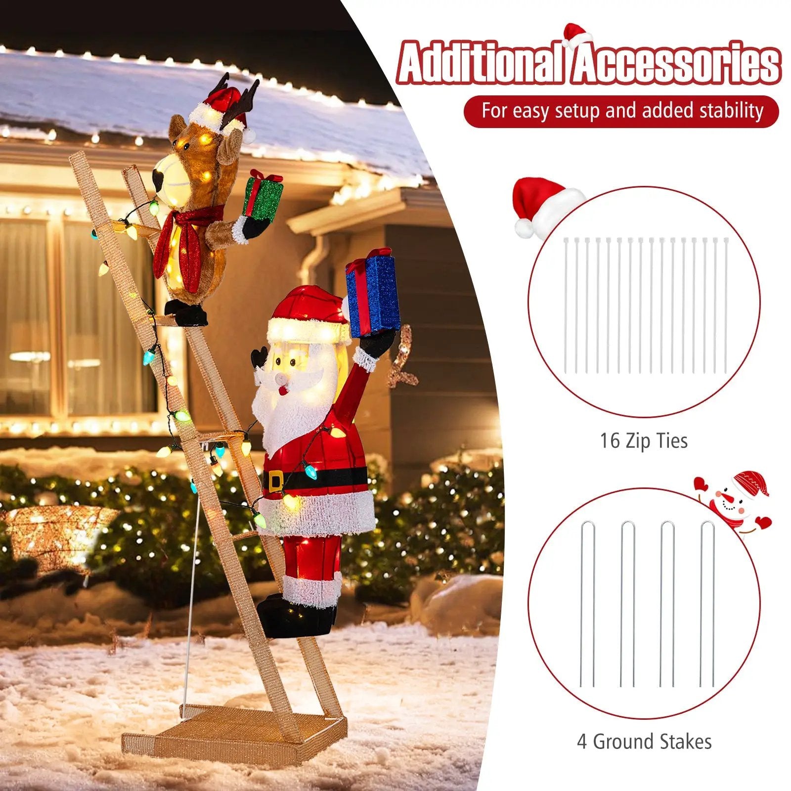 5.5 Feet Christmas Lighted Reindeer and Santa Claus on Ladder with 100 LED Lights by DirectDeals