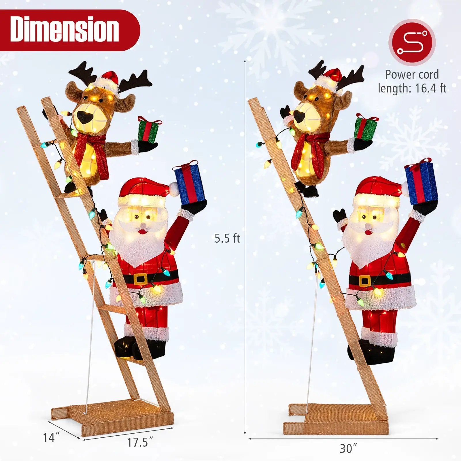 5.5 Feet Christmas Lighted Reindeer and Santa Claus on Ladder with 100 LED Lights by DirectDeals