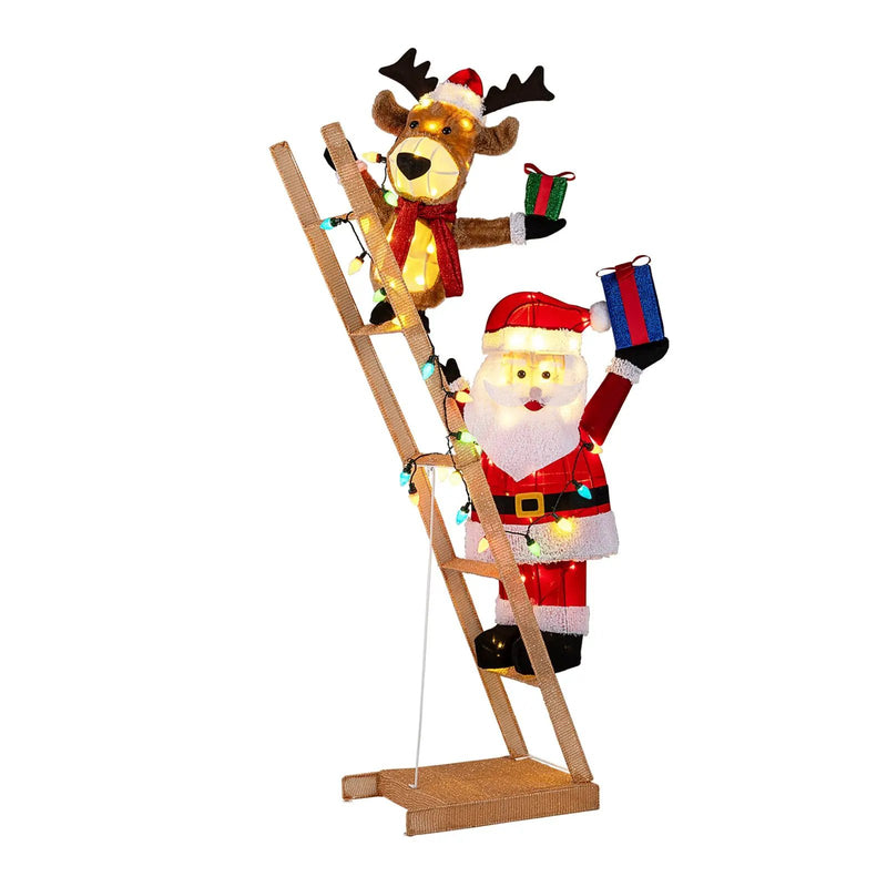 5.5 Feet Christmas Lighted Reindeer and Santa Claus on Ladder with 100 LED Lights by DirectDeals