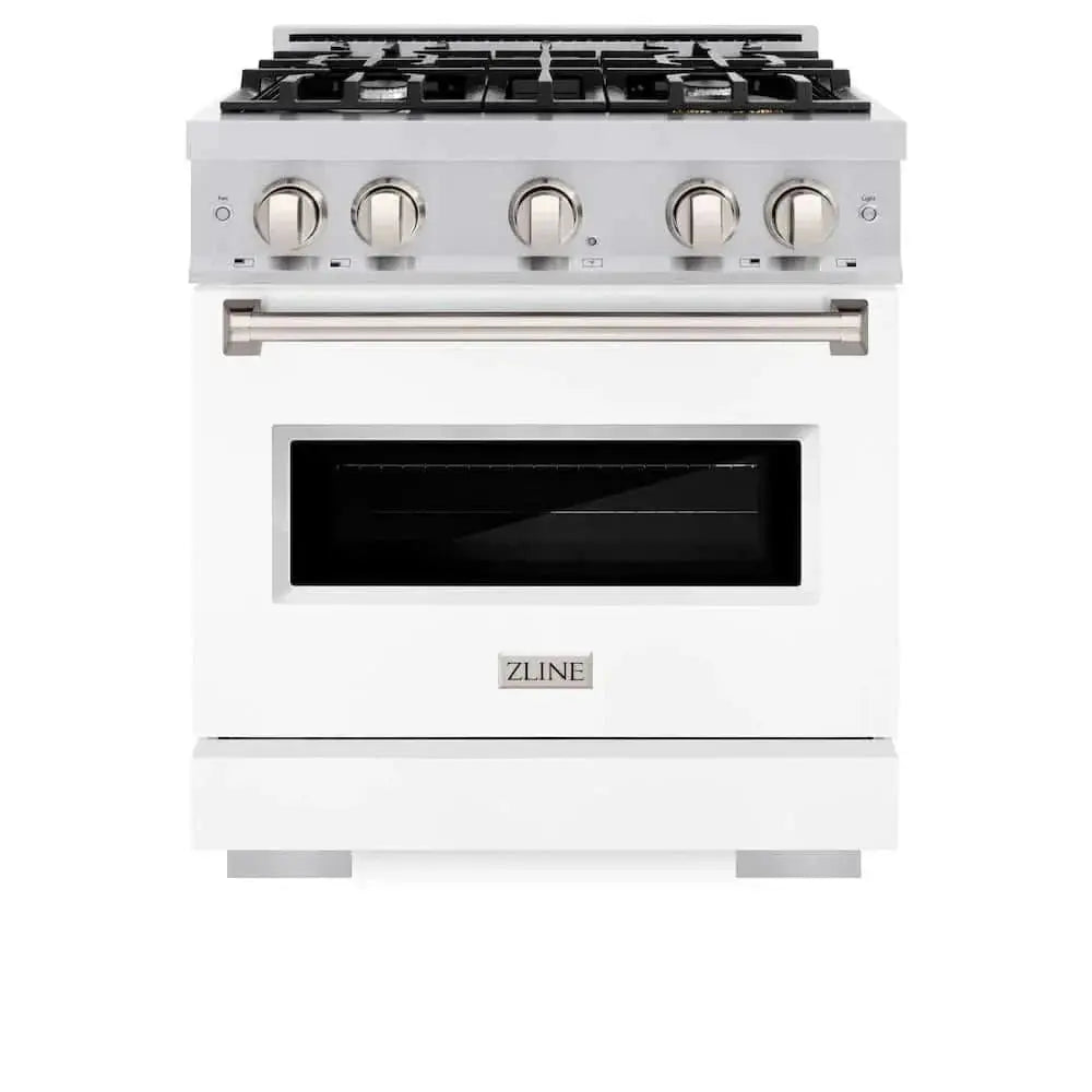 ZLINE 30" Dual Fuel Range, Gas Cooktop, Electric Convection Oven Stainless Steel, White Matte Door CDR-WM-30 by Farmhouse Kitchen and Bath