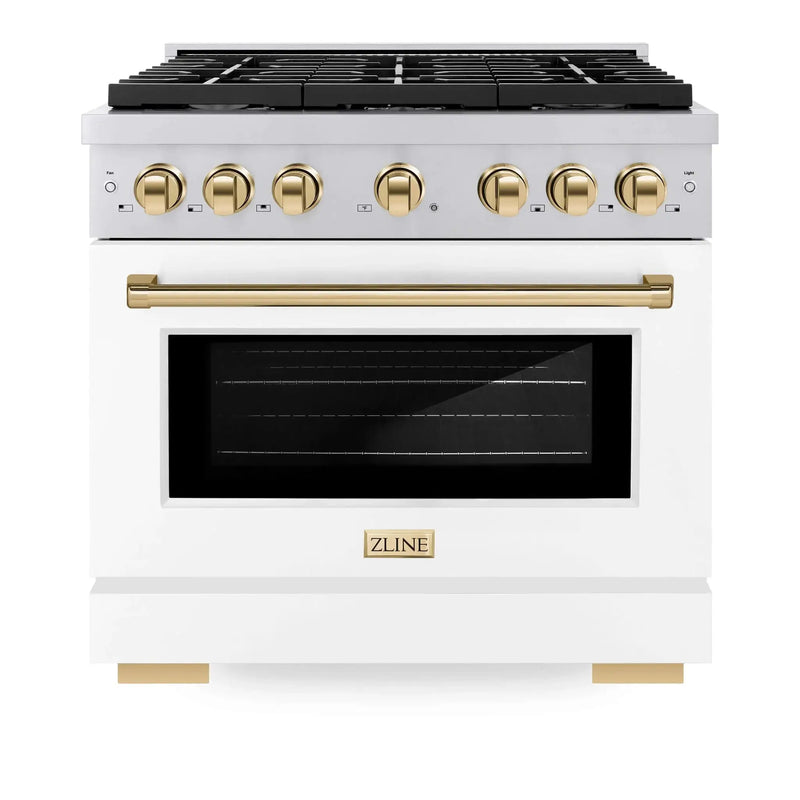 ZLINE 36"Paramount Dual Fuel Range White Matte Gold SDRZ-WM-36-G by Farmhouse Kitchen and Bath