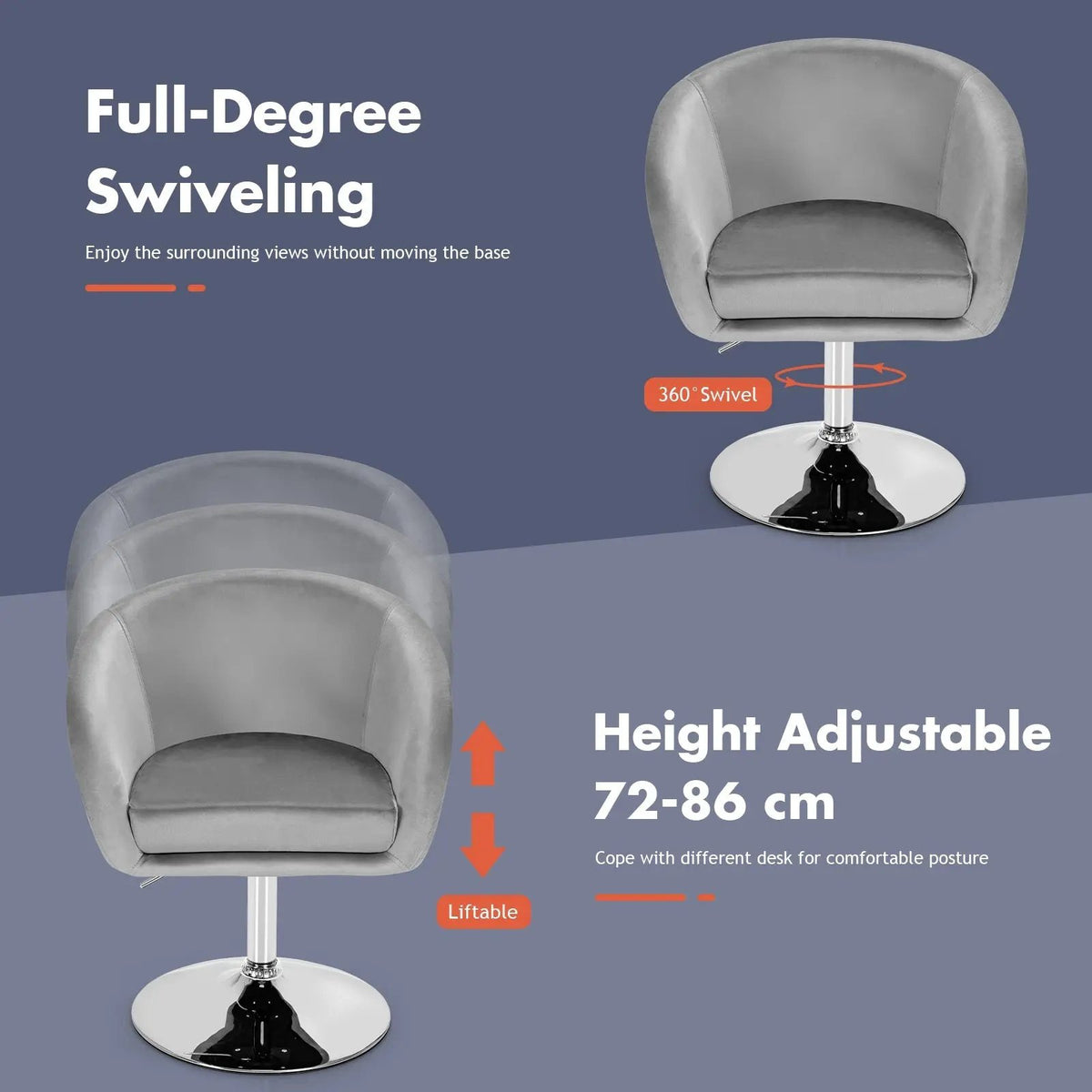 360 Degree Swivel Makeup Stool Accent Chair with Round Back and Metal Base by DirectDeals
