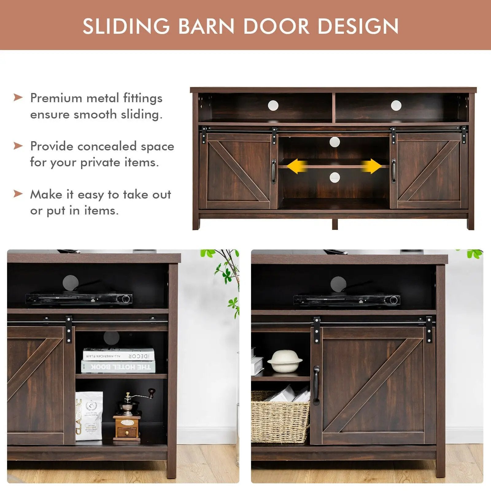 59 Inch Sliding Barn Door TV Stand with Adjustable Shelves for TVs up to 65 Inch by DirectDeals