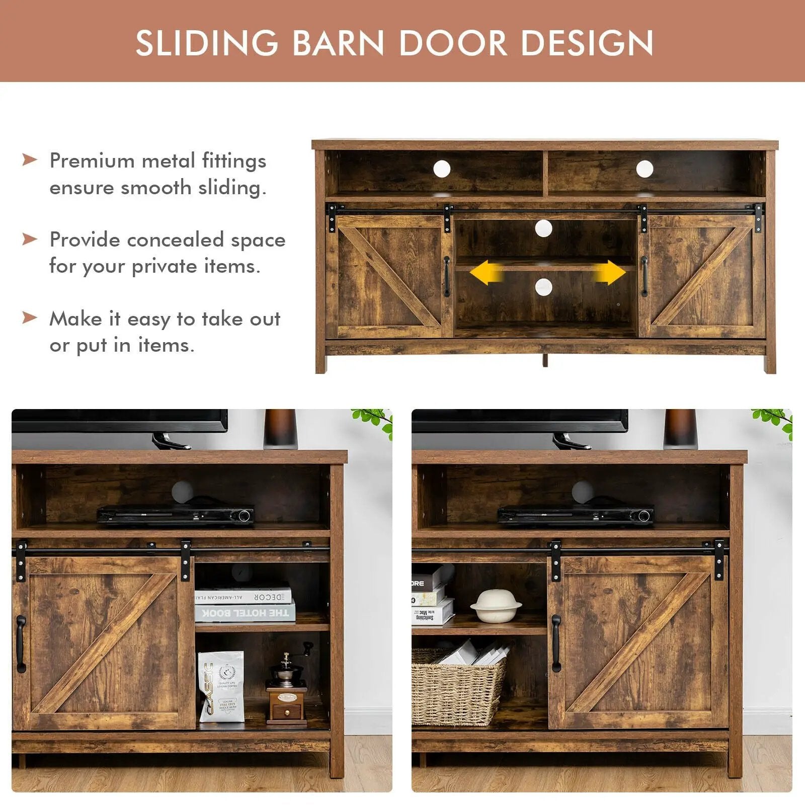 59 Inch Sliding Barn Door TV Stand with Adjustable Shelves for TVs up to 65 Inch by DirectDeals