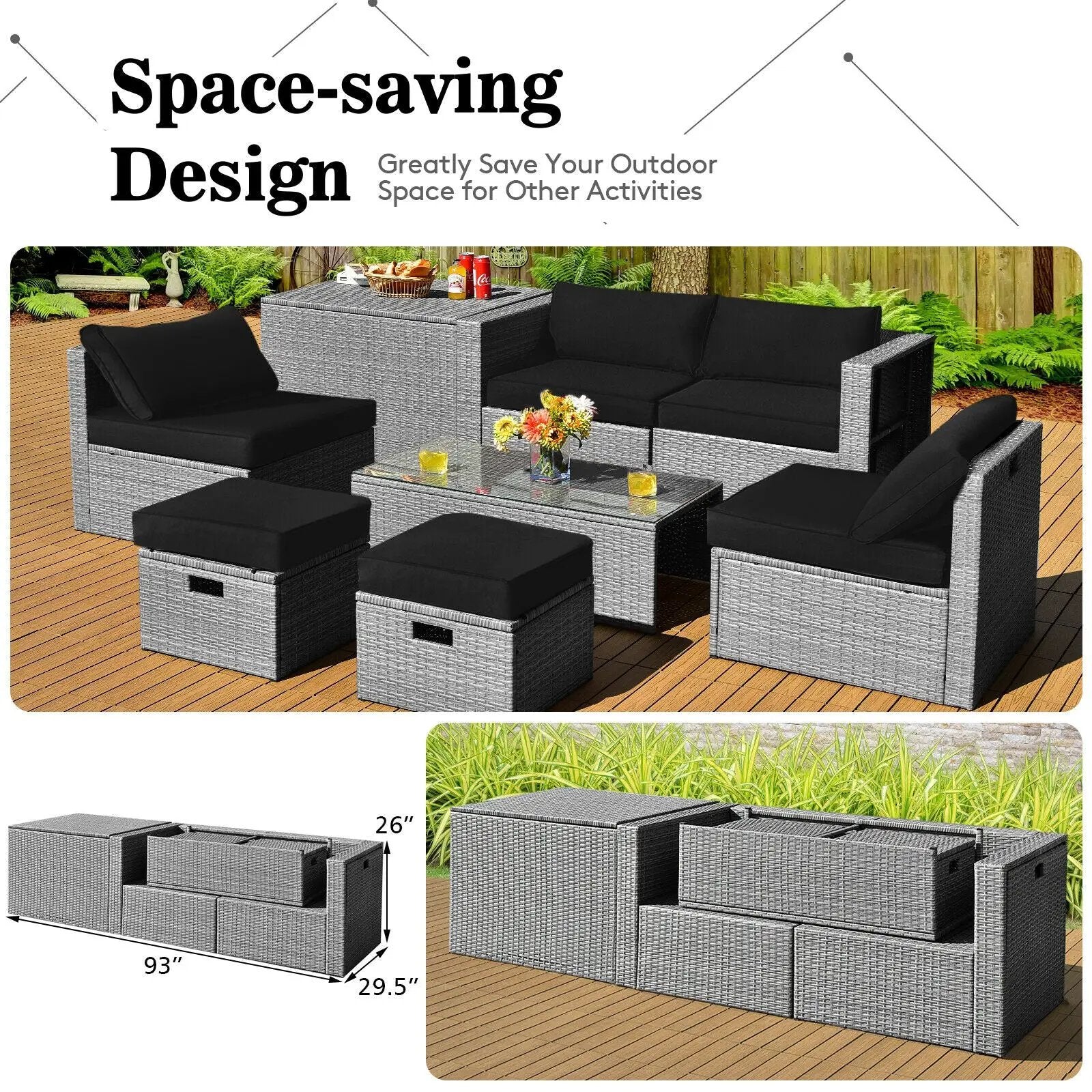 8 Pieces Patio Rattan Furniture Set with Storage Waterproof Cover and Cushion by DirectDeals