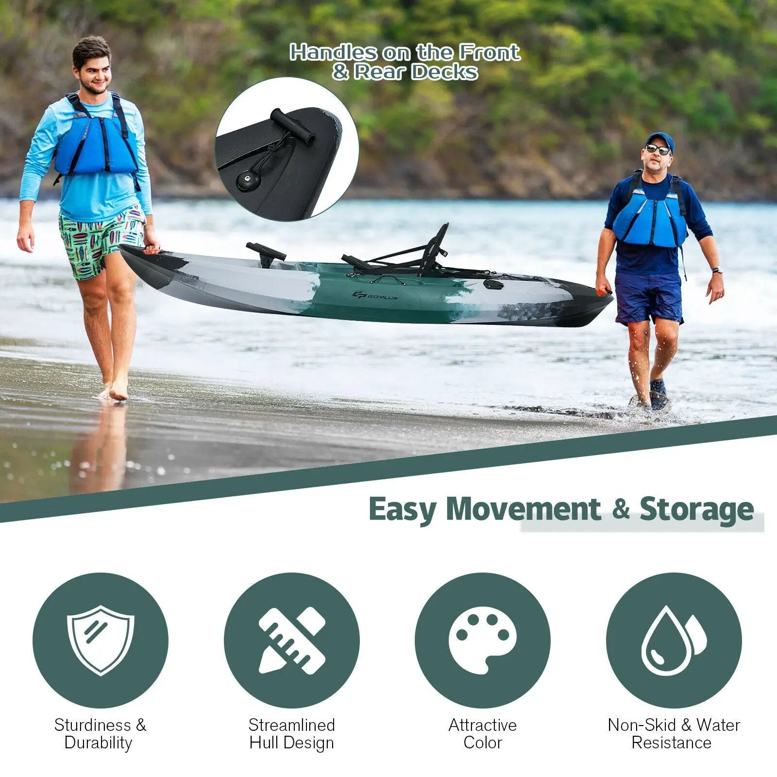Sit-on-Top Fishing Kayak Boat With Fishing Rod Holders and Paddle-Gray by DirectDeals