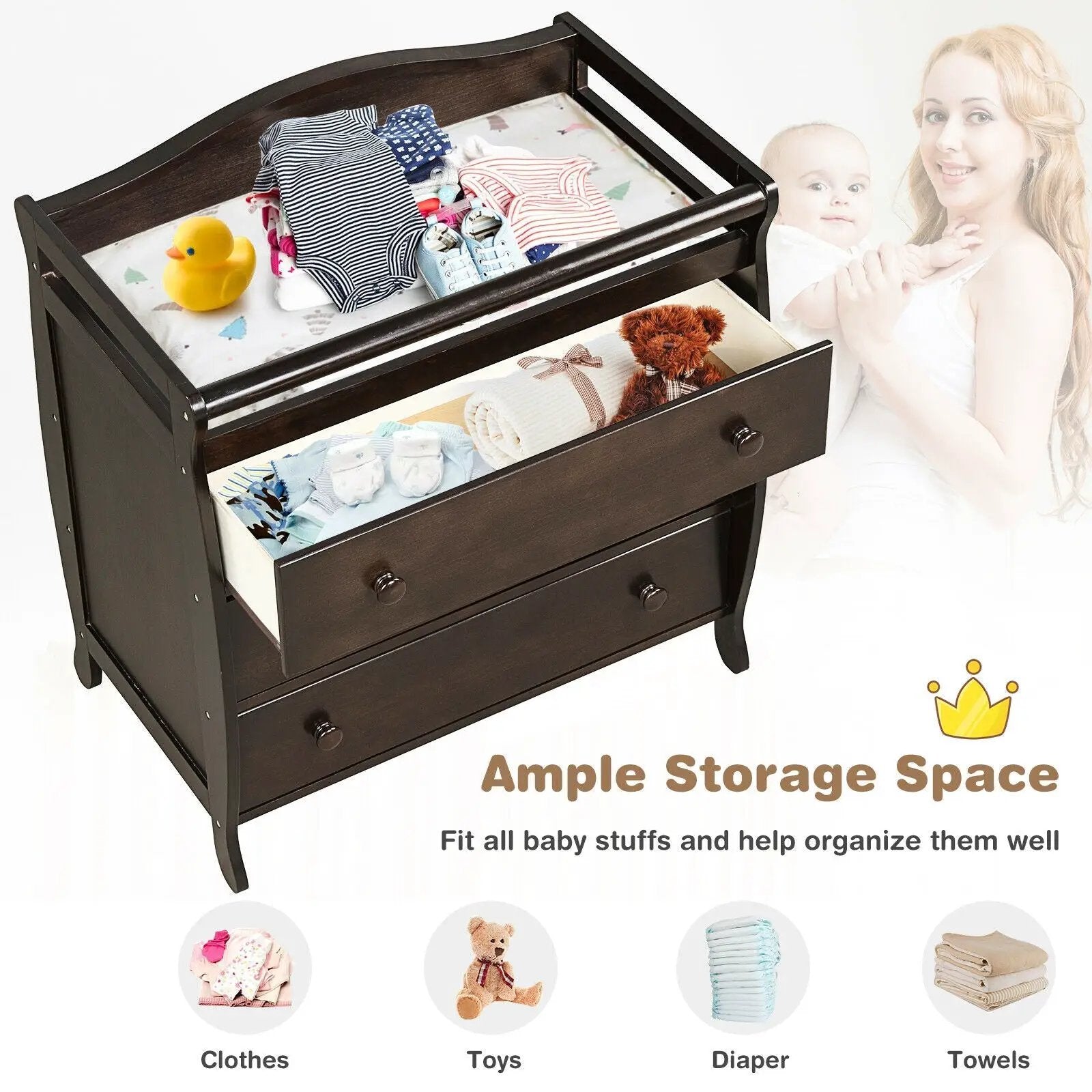 Baby Changing Table Infant Diaper with 3 Drawers and Safety Belt by DirectDeals
