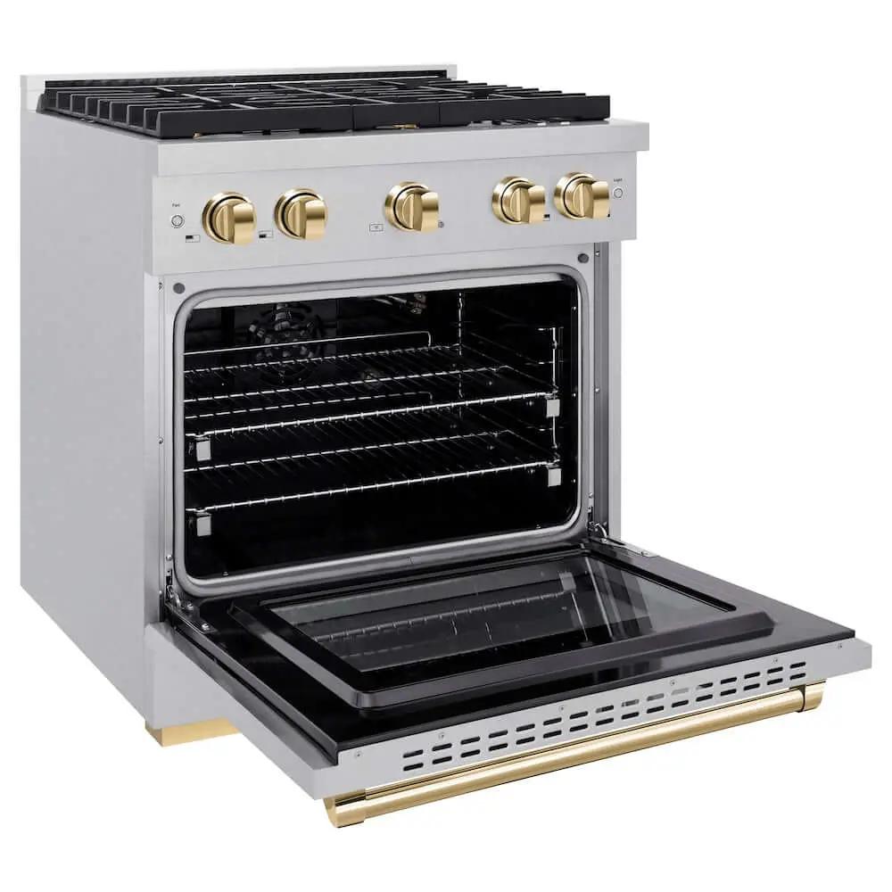 ZLINE 30"Gas Range, Convection Gas Oven , DuraSnow® Gold, SGRSZ-30-G by Farmhouse Kitchen and Bath
