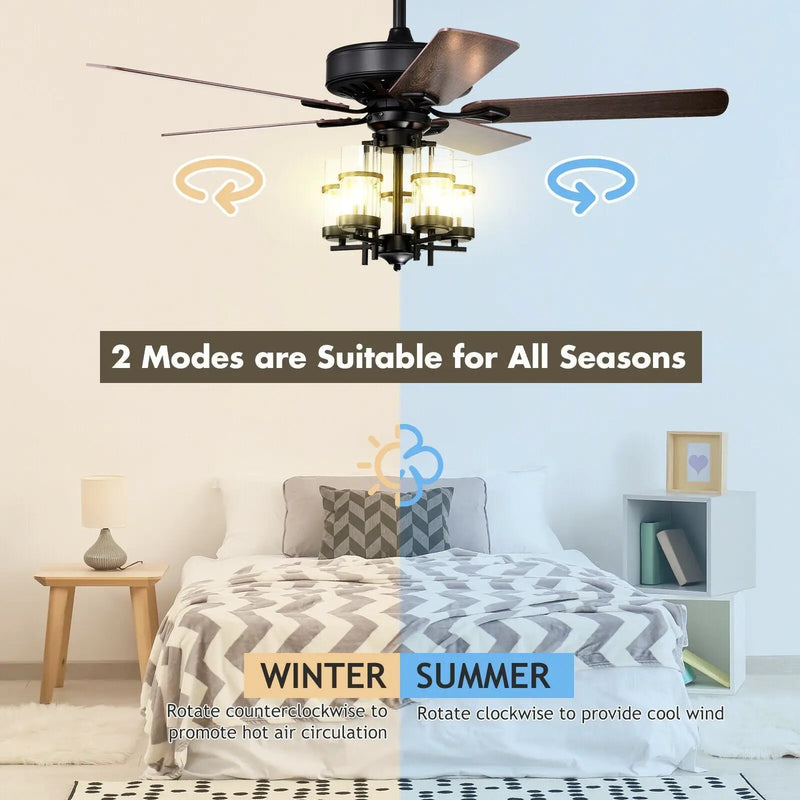 50 Inch Noiseless Ceiling Fan Light with Explosion-proof Glass Lampshades-Black by DirectDeals