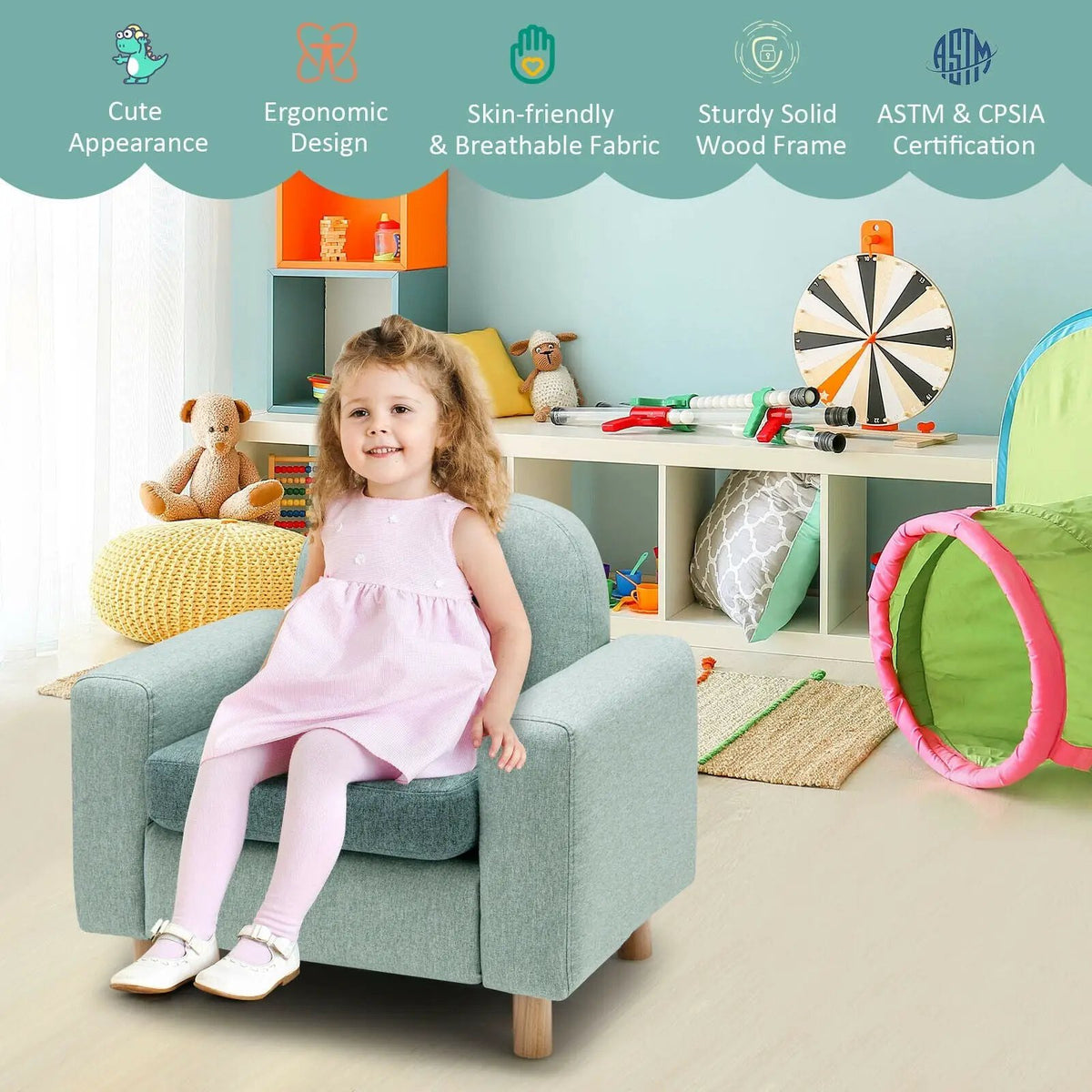 Kids Sofa with Armrest and Thick Cushion by DirectDeals