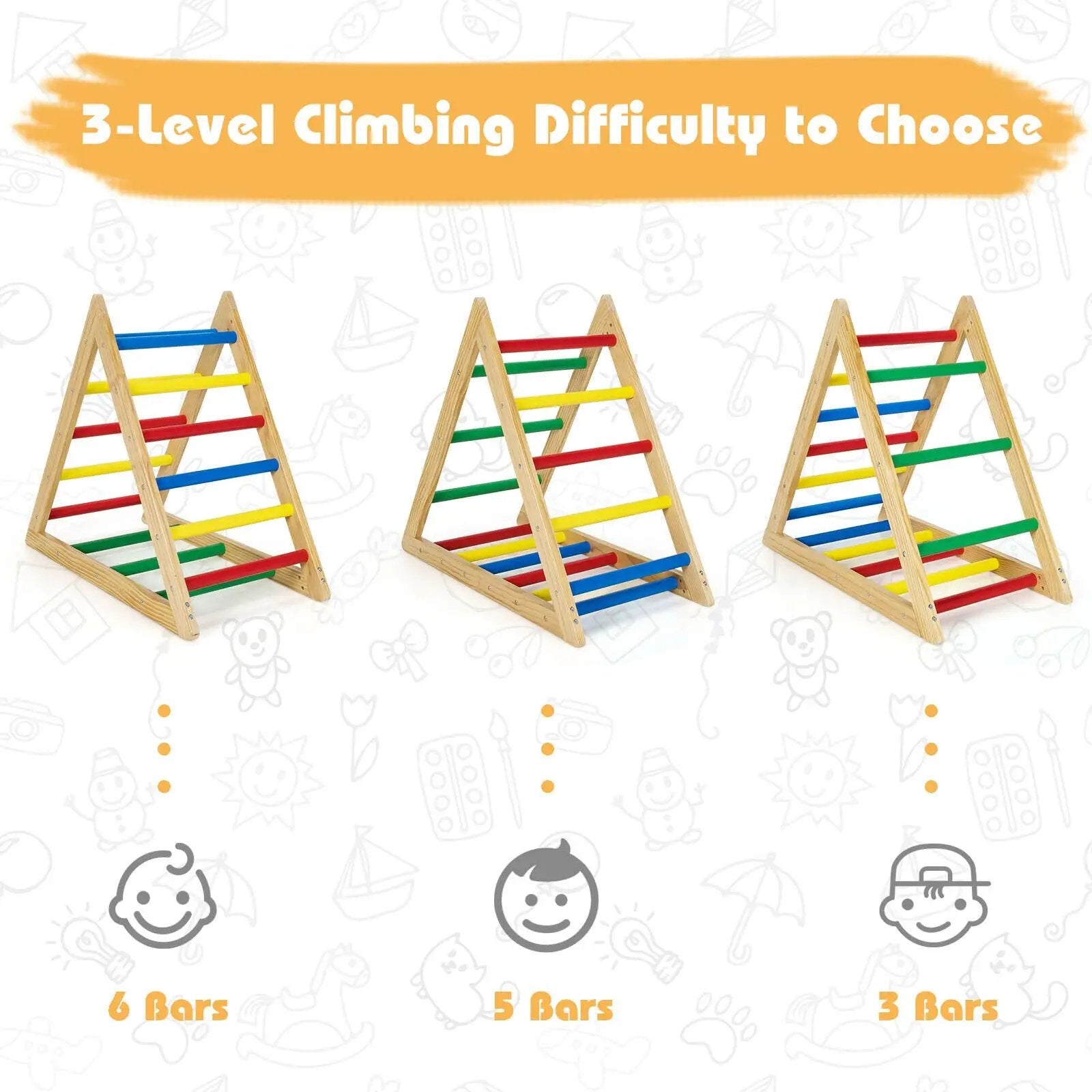 Climbing Triangle Ladder with 3 Levels for Kids-Multicolor by DirectDeals