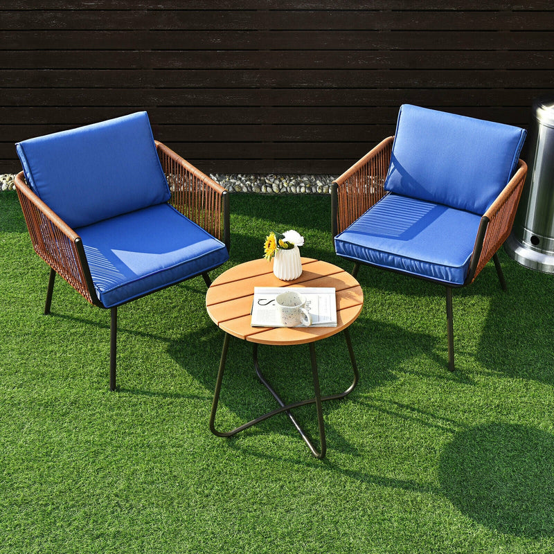 3 Pieces Patio Bistro Furniture Set with Armrest and Soft Cushions by DirectDeals