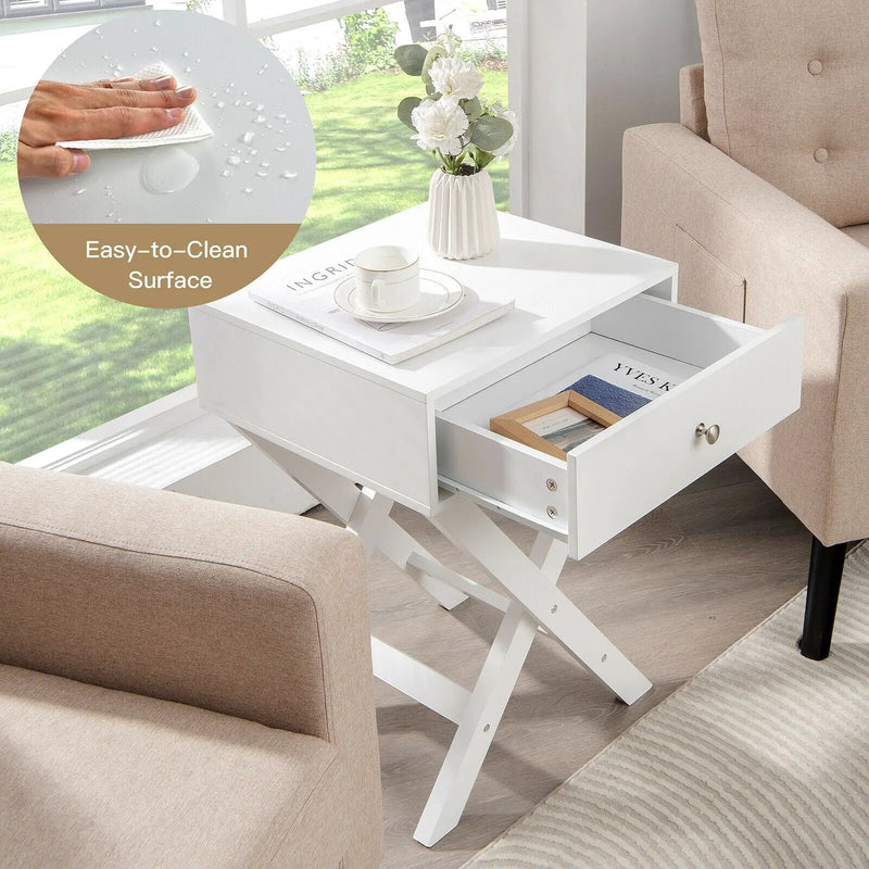 Modern X-Shaped Nightstand with Drawer for Living Room Bedroom by DirectDeals