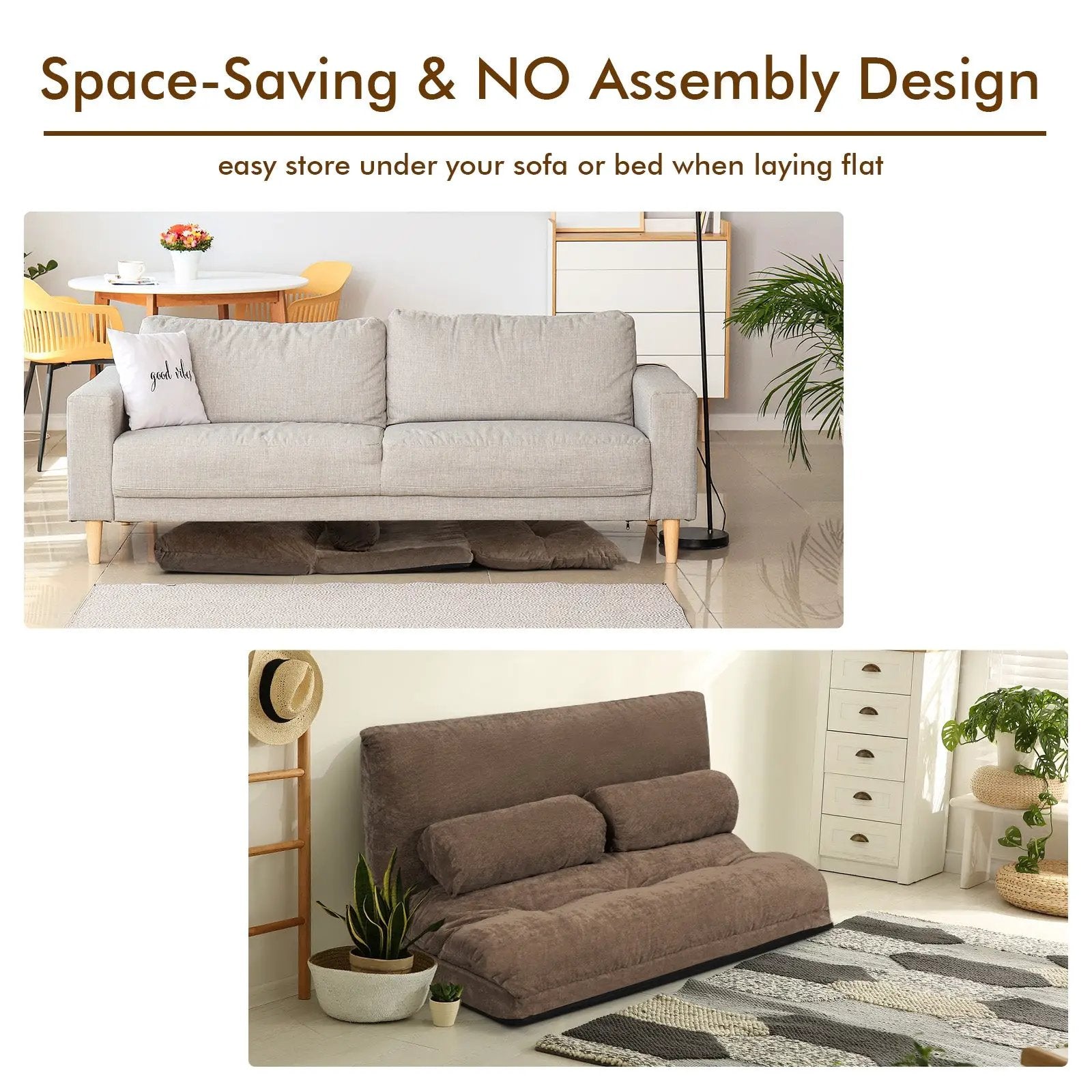 6-Position Adjustable Sleeper Lounge Couch with 2 Pillows by DirectDeals