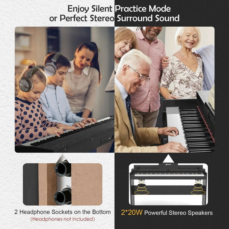 88 Key Full Size Electric Piano Keyboard with Stand 3 Pedals MIDI Function by DirectDeals