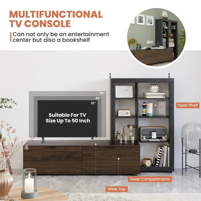 2-In-1 TV Stand with 4-tier Bookshelf for TVs up to 50 Inch by DirectDeals