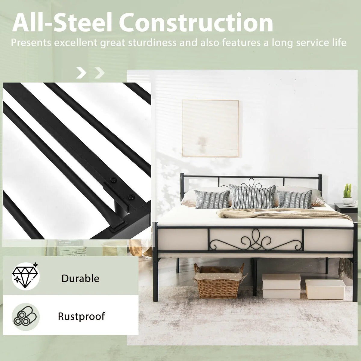 Twin/Full/Queen Size Metal Bed Frame with Headboard and Footboard by DirectDeals
